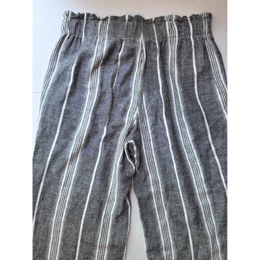 Rewash Brand Gray White Striped Wide Leg Linen Blend Side Slit Pants Large